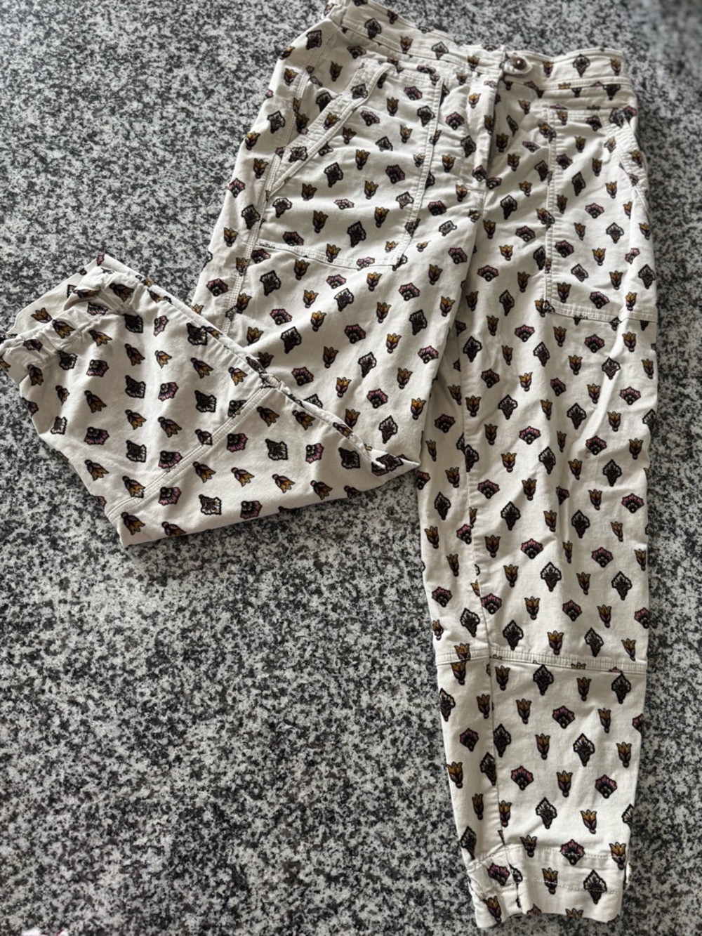 Anthropologie Cream Joggers with Multicolor Floral Accents